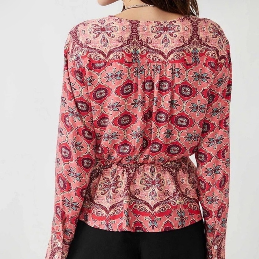 FREE PEOPLE Falling For You Top Hibiscus Combo Peplum Boho Wrap small - Picture 2 of 9